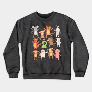 12 Chinese Zodiac Animals Cute Kawaii Colorful Crewneck Sweatshirt